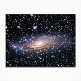 A Dazzling Galaxy Captured Through A Powerful Lens With Bright Shimmering Stars Scattered Across T (1) Canvas Print