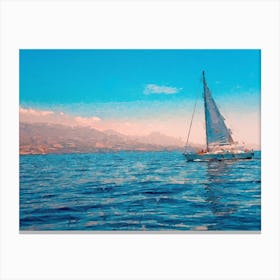 Sailboat Sails To The Shore Oil Painting Landscape Canvas Print