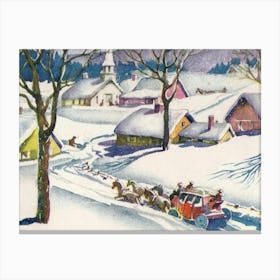 Horse Carriage On A Village Covered With Snow Canvas Print