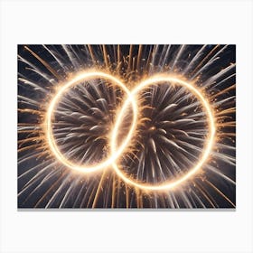 A Double Circle Of Bright, White Light Resembling The Infinity Symbol Against A Background Of Exploding Fireworks Canvas Print