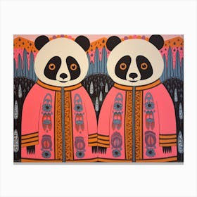 Panda 2 Folk Style Animal Illustration Canvas Print