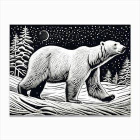 Polar Bear Cavorting In The Arctic Expanse Linocut Art, animal art, 168 Canvas Print
