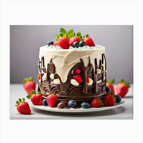 Chocolate Cake With Berries Canvas Print