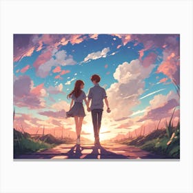 Anime Couple Walking On A Path Canvas Print