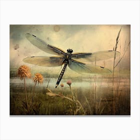 Dragonfly In Meadow Flowers Vintage 2 Canvas Print