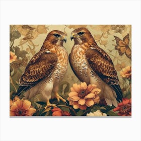 Floral Animal Illustration Hawk 3 Canvas Print