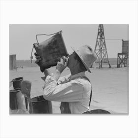 Day Laborer Drinking From Desert Water Bag, Large Farm Near Ralls, Texas By Russell Lee Canvas Print
