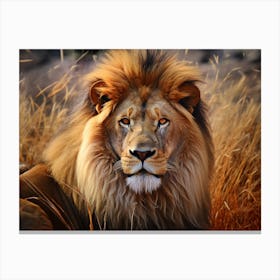 African Lion Close Up Realism 2 Canvas Print