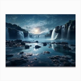 Waterfall At Night 3 Canvas Print