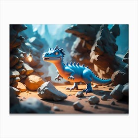 Blue Dinosaur In The Cave Canvas Print