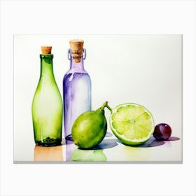 Lime and Grape near a bottle watercolor painting 18 Canvas Print