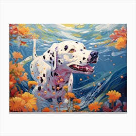 Dalmatian Dog Swimming In The Sea Canvas Print