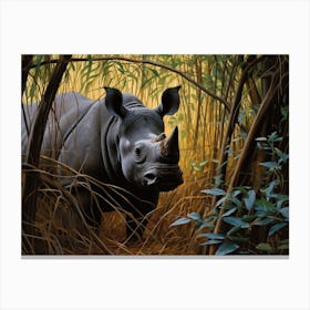 Black Rhinoceros Dense Vegetation Realism 3 Canvas Print