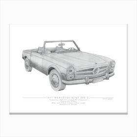 Mercedes Benz 280 SL Pencil Illustration Lienzo