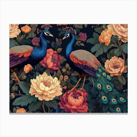 Exotic Oriental Pattern with Peacocks and Flowers Canvas Print