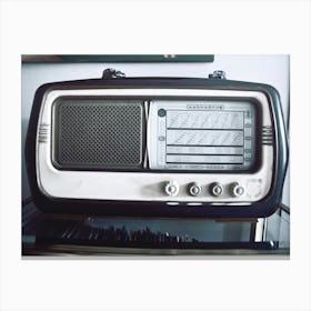 Grayscale Photography Of Gray And Black Magnadyne Transistor Radio Canvas Print