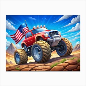 Monster Truck With An American Flag Canvas Print