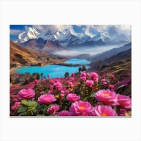 Pink Flowers In The Mountains 5 Canvas Print