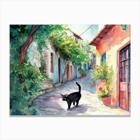 Izmir, Turkey   Cat In Street Art Watercolour Painting 1 Canvas Print