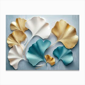 3d With Turquoise And Golden Ginkgo Leaves Canvas Print