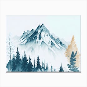 Mountain And Forest In Minimalist Watercolor Horizontal Composition 409 Canvas Print