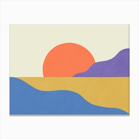 Sunset Island Beach Sky Horizon Graphic Abstract Landscape Bold Vibrant Colors - Orange Purple Gold Blue Canvas Print