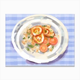 A Plate Of Calamari, Top View Food Illustration, Landscape 1 Canvas Print