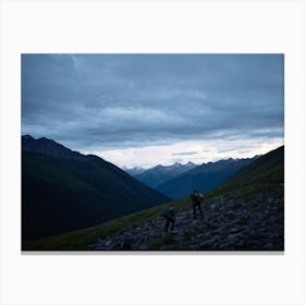 Two People Hiking In The Mountains Canvas Print