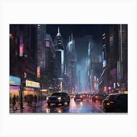 New York City At Night Paintings Art Print Canvas Print