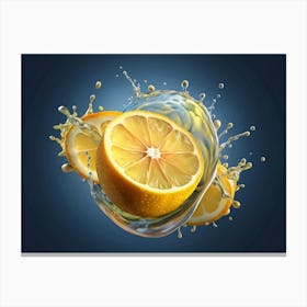 Lemon Slices Splashing In Water Canvas Print