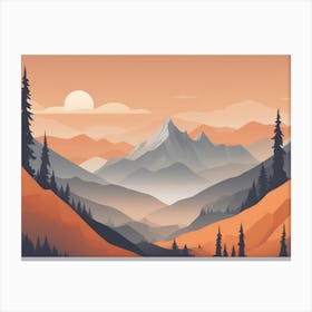 Misty mountains horizontal background in orange tone 133 Canvas Print