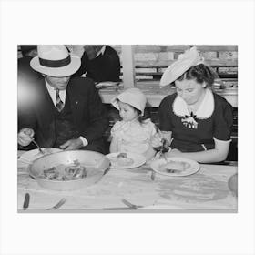 Portuguese American Family Eat Dinner At The Fiesta Of The Holy Ghost, Santa Clara, California By Russell Lee Canvas Print