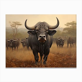 African Buffalo Herd Realism 2 Canvas Print