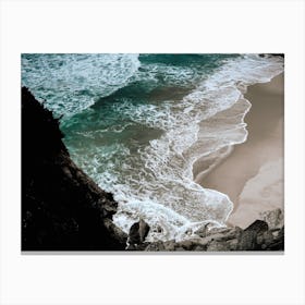 Cliff, Beach, Waves And The Ocean Colour Travel Portugal Landscape Canvas Print