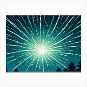 Abstract Image Of A Green Light Explosion Radiating Outwards, Resembling A Firework Display Or A Burst Of Energy Canvas Print