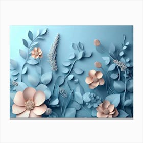 3d With Simple Floral Painting Light Blue Canvas Print