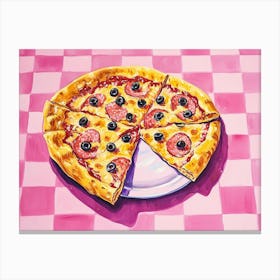 Pizza With Olives Pink Checkerboard 1 Canvas Print