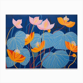Lotus art deco. Floral art. Dark blue and orange. Living room or bathroom design Canvas Print