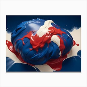 A 3d Rendering Of A Colorful Blob Of Paint In Shades Of Blue, White, And Red, Splattered Against A Black Background Canvas Print