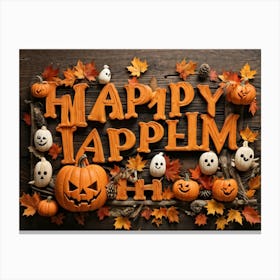 Autumn Themed Word Art Featuring The Word Happy Halloween In A Creative Rustic Stack As If Carve 2 Canvas Print