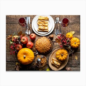 An Autumnal Composition On A Rustic Wooden Table Setting Featuring A Variety Of Harvested Ingredien 2 1 Canvas Print