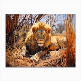 African Lion Resting Realism Painting 4 Canvas Print