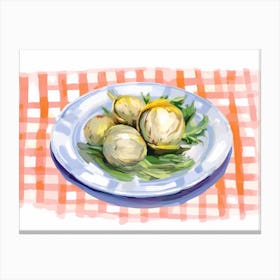 A Plate Of Artichokes, Top View Food Illustration, Landscape 4 Canvas Print