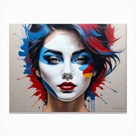Colors And White Splash Painting Mask Girl Face Canvas Print