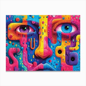 SynthGeo Shapes: A Cartoon Abstraction Psychedelic Face Canvas Print