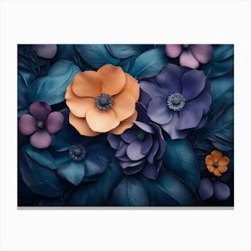 Art Design With Colorful Flowers And Leaves 3d Artwork Painting Background Canvas Print