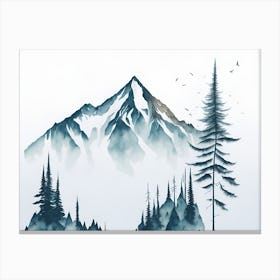 Mountain And Forest In Minimalist Watercolor Horizontal Composition 439 Canvas Print