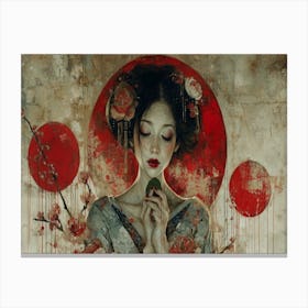 Geisha Grace: Elegance in Burgundy and Grey. Canvas Print