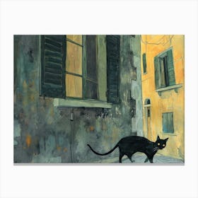 Black Cat In Trieste, Italy, Street Art Watercolour Painting 3 Canvas Print