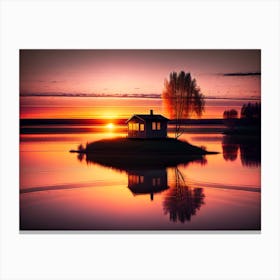 House On A Lake At Sunset Canvas Print